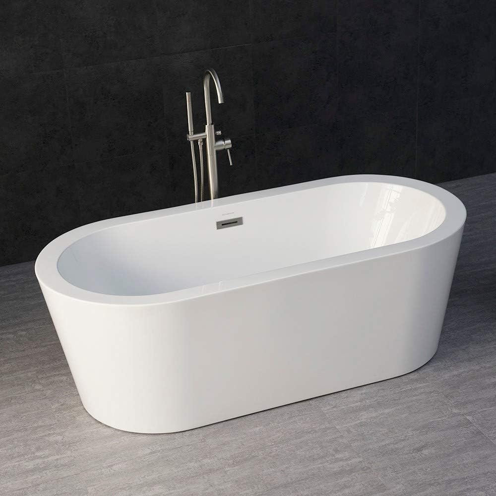 WOODBRIDGE 67' Acrylic Freestanding Bathtub Contemporary Soaking Tub with Brushed Nickel Overflow and Drain, B-0002 / BTA1504