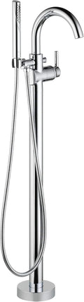 Delta Faucet Trinsic Floor Mount Tub Filler - Freestanding Roman Tub Spout with Handheld Shower - Flexible Shower Hose - Double Check Valves - Chrome, T4759-FL (Rough Sold Separately)