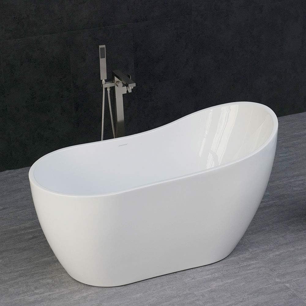 WOODBRIDGE 54' Acrylic Freestanding Bathtub Contemporary Soaking Tub with Chrome Overflow and Drain BTA1507C,With Chrome Faucet F0002CH