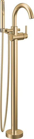 Delta Faucet Trinsic Floor Mount Tub Filler - Freestanding Roman Tub Spout with Handheld Shower - Flexible Shower Hose - Double Check Valves - Champagne Bronze, T4759-CZFL (Rough Sold Separately)