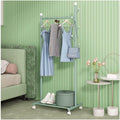 Single Rod Clothes Rack Small Rolling Clothing Garment Rack with Shelves for Hanging Clothes Heavy Duty Metal Wardrobe Rack Bedroom Storage Organizer Shelf (Green-68X43X170cm