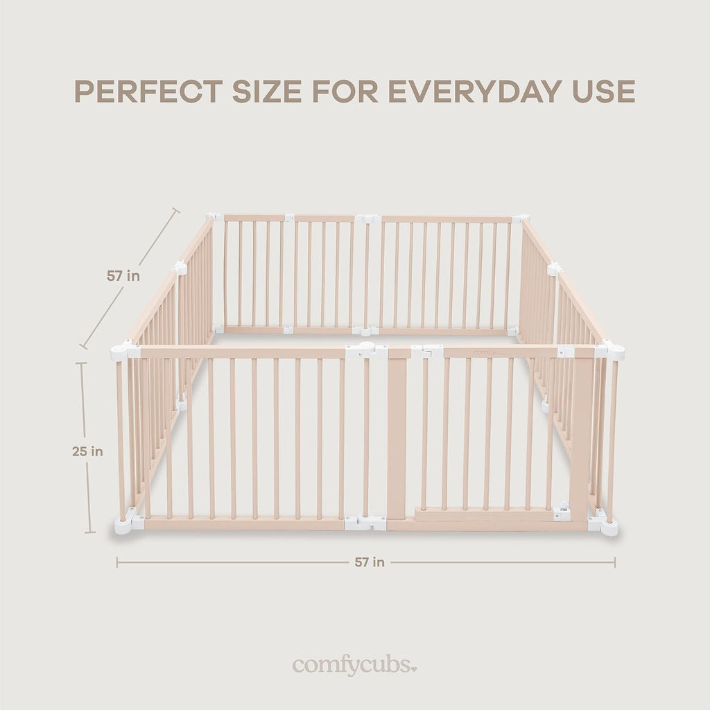 Comfy Cubs Baby Gate Playpen - 57 x 57 x 25 in, Extends Up to 228' - Pine Wood Foldable Playpen with Child-Proof Lock - Easy Assembly Baby Fence Play Area for Babies & Toddlers - Blush