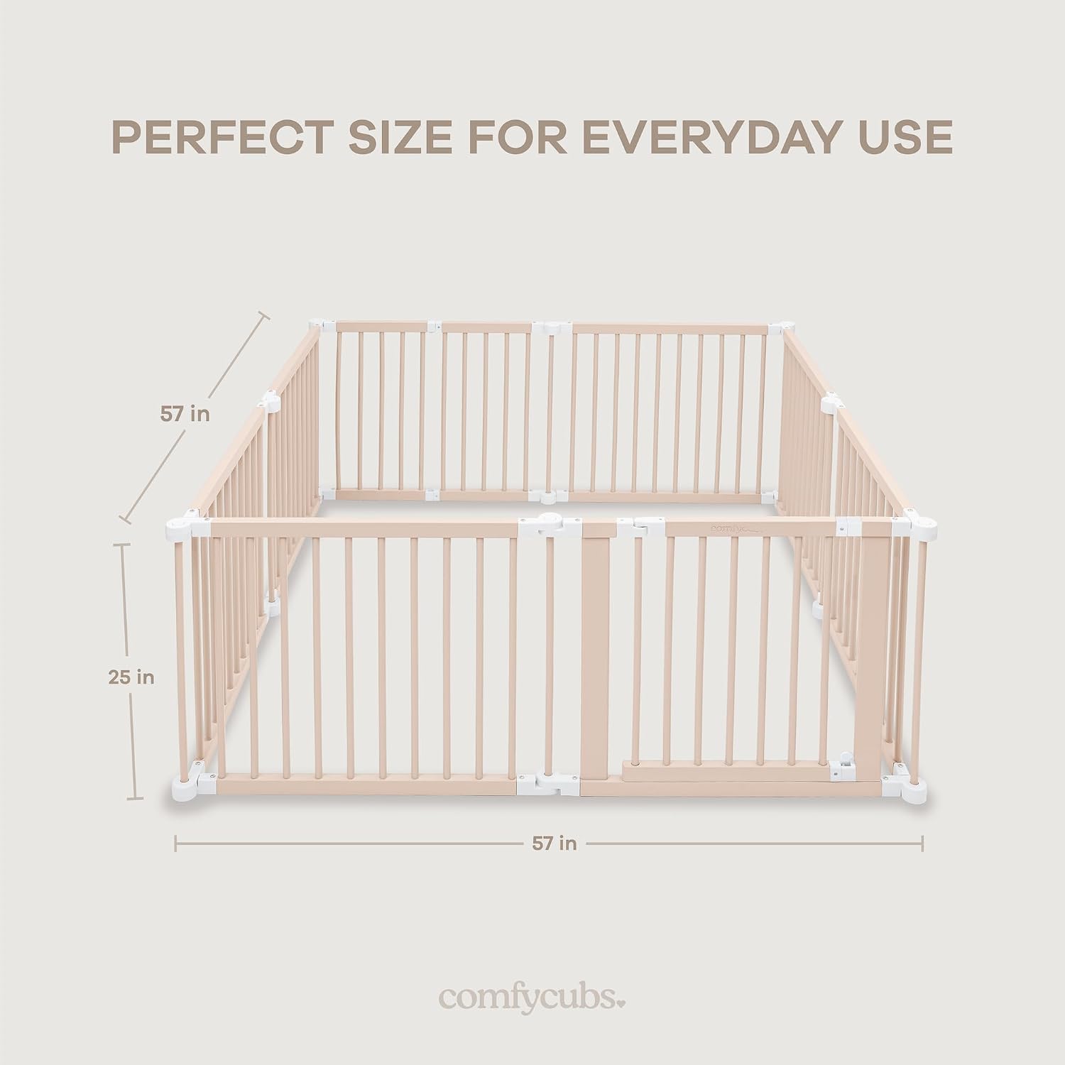 Comfy Cubs Baby Gate Playpen - 57 x 57 x 25 in, Extends Up to 228' - Pine Wood Foldable Playpen with Child-Proof Lock - Easy Assembly Baby Fence Play Area for Babies & Toddlers - Blush