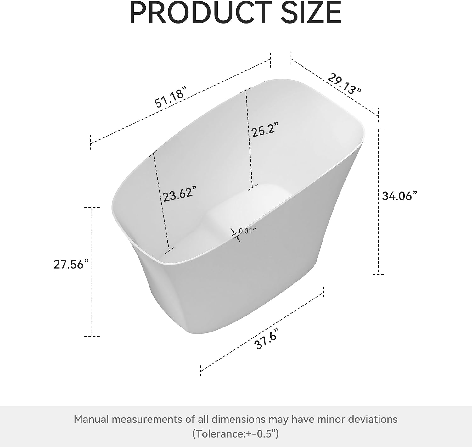 51' Japanese Soaking Bathtub with Seat, Solid Surface Matte White | Freestanding Deep Soaking Tub, Pop-Up Drain and Overflow, Resin Stone Stand Alone for Samll Bathroom