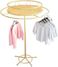 Heavy Duty Garment Rack with Top Shelf, Round, 360° Rotating, Floor Standing Clothing Display Stand, 360° Rotating, Multi-Purpose, for Bedroom Boutique Retail(Gold,50cm)