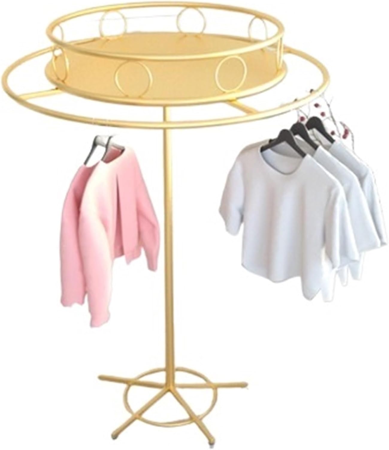 Heavy Duty Garment Rack with Top Shelf, Round, 360° Rotating, Floor Standing Clothing Display Stand, 360° Rotating, Multi-Purpose, for Bedroom Boutique Retail(Gold,50cm)