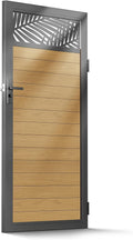 3x6 FT Aluminum Fence Gate Kit Wood Grain Aluminum Gate with Decorative Cutout, Lock & Hinges, Left/Right Opening, Weather Resistant for Yard Garden Patio