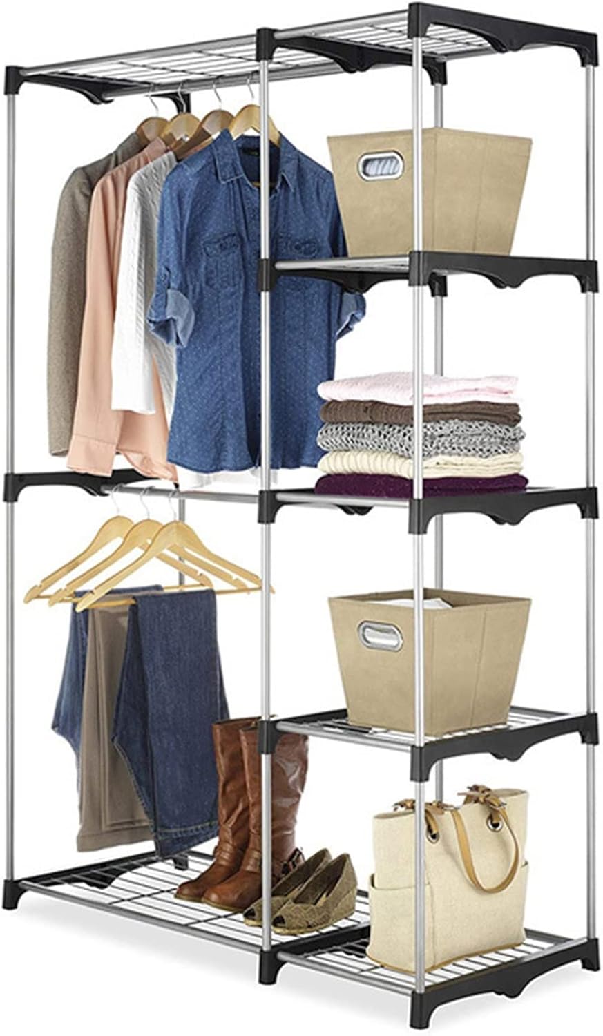 Combined Closet Portable Practical Five-Tier Wardrobe Clothing Garment Rack, Without Cloth Cover Combination Closet