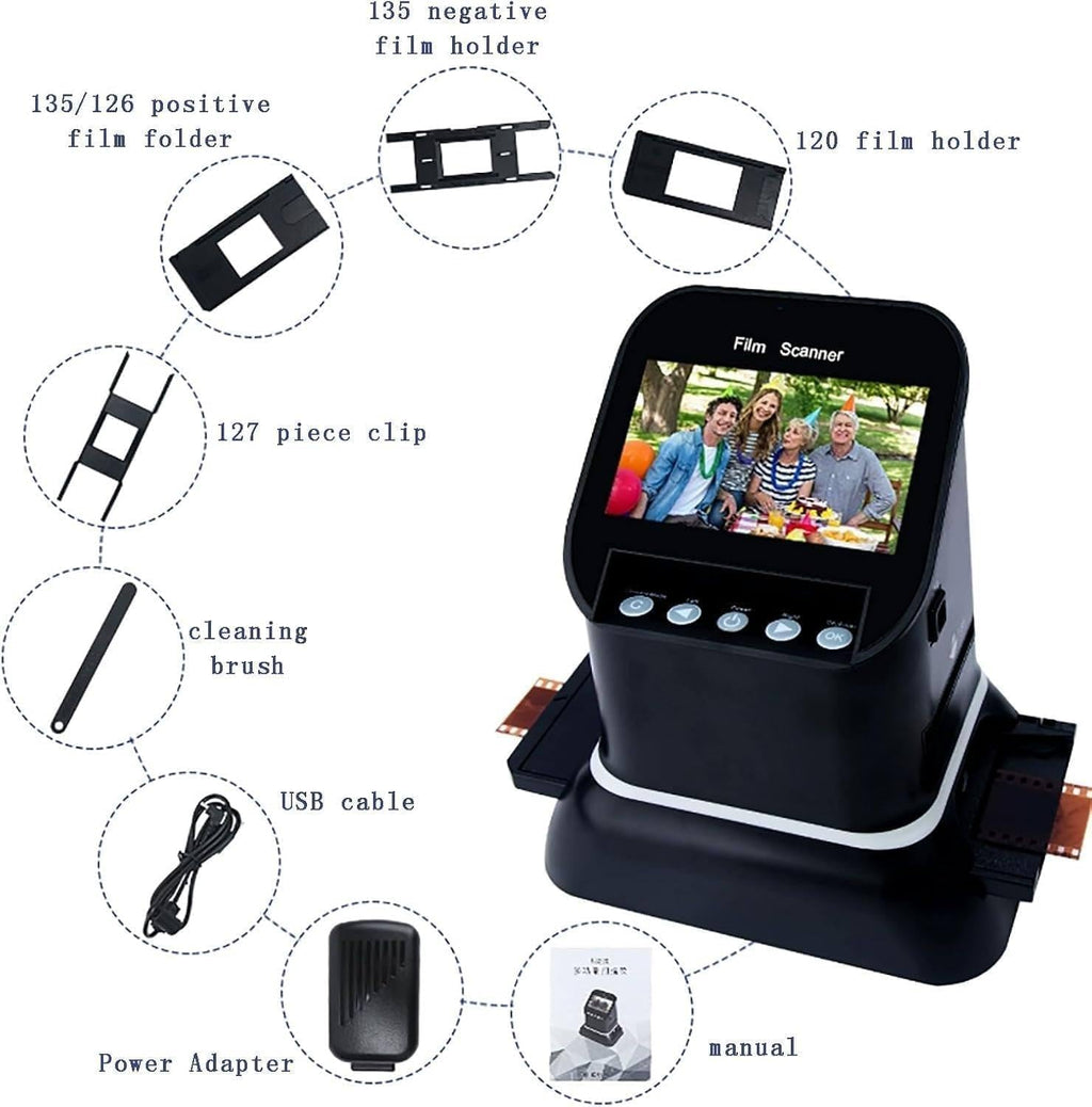 Film Scanner, High Resolution 120 LCD Screen, Converting Negatives and Slides 35 mm, 135, 126, 127 in JPEG Digital, Photo Converter