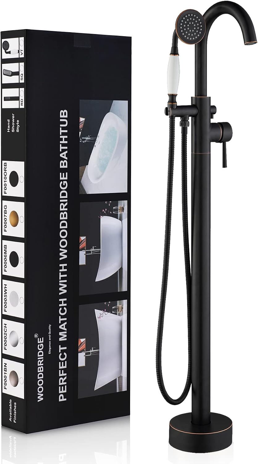 WOODBRIDGE Contemporary Single Handle Floor Mount Freestanding Tub Filler Faucet with Hand Shower in (Oil Rubbed Bronze) Finish,F0010-ORBVT