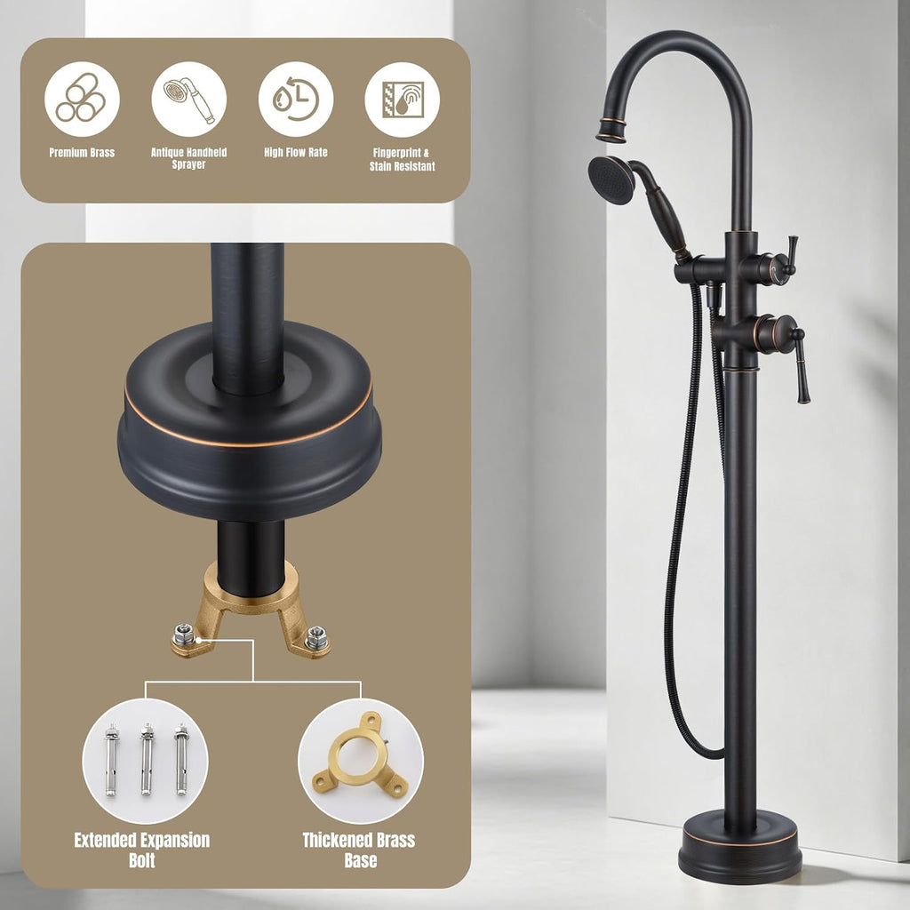 Free Standing Tub Faucet, Antique, Oil Rubbed Bronze (B2311-ORB) | H59-1 Premium Solid Brass, High Flow 6.6 GPM, Elegant & Vintage Styling