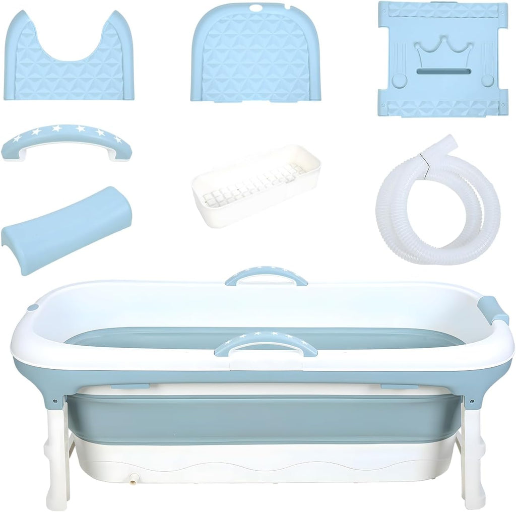 Portable Foldable Bathtub for Adult, 41' Small Foldable Tub with Ergonomic Seat & Massage Roller, Large Capacity Soaking Tub for Adults with Thermal Cover (130cm)
