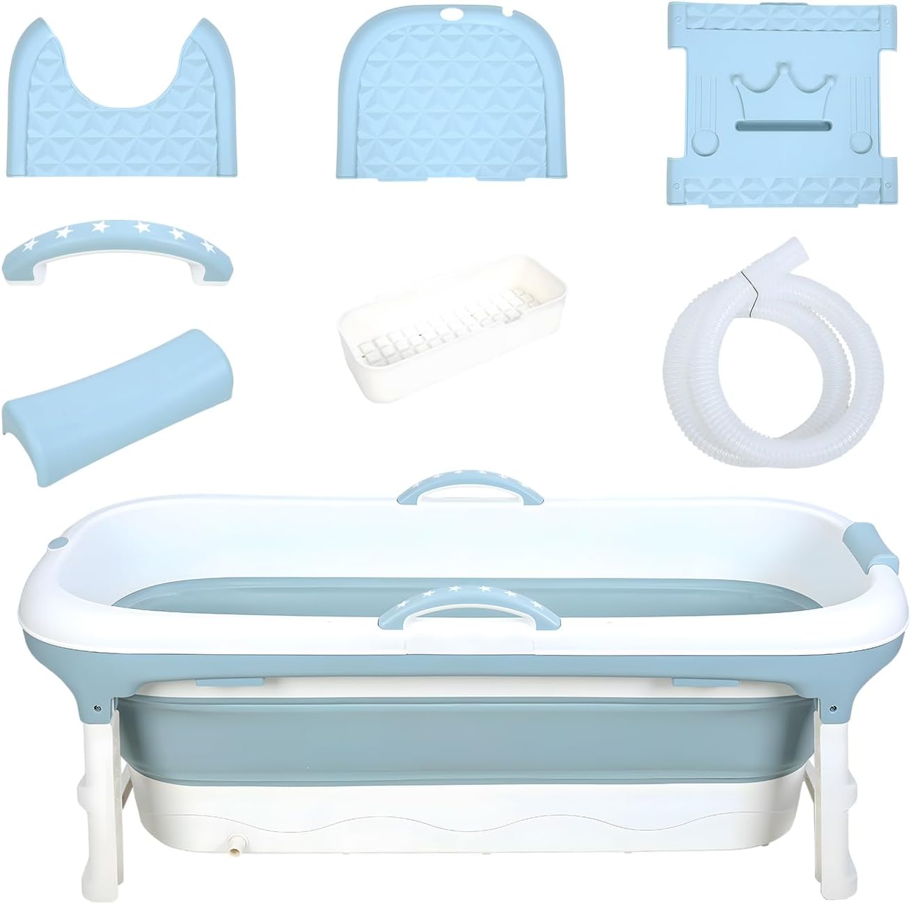 Portable Foldable Bathtub for Adult, 41' Small Foldable Tub with Ergonomic Seat & Massage Roller, Large Capacity Soaking Tub for Adults with Thermal Cover (130cm)