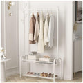 3-in-1 Hall Tree Coat Rack with Bench & 2 Shelves, Free-Standing Garment Stand, Steel Frame for Entryway(White,80 * 33 * 187cm)