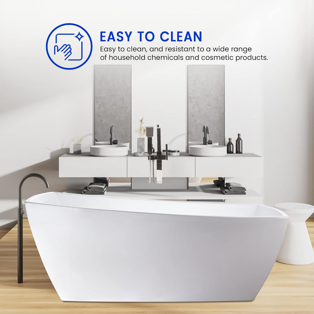 Vanity Art 67 X 31 Inch White Acrylic Freestanding Bathtub | Contemporary Design Soaking Tub with Pop-up Drain and Slotted Overflow Included, UPC Certified VA6841-ORB