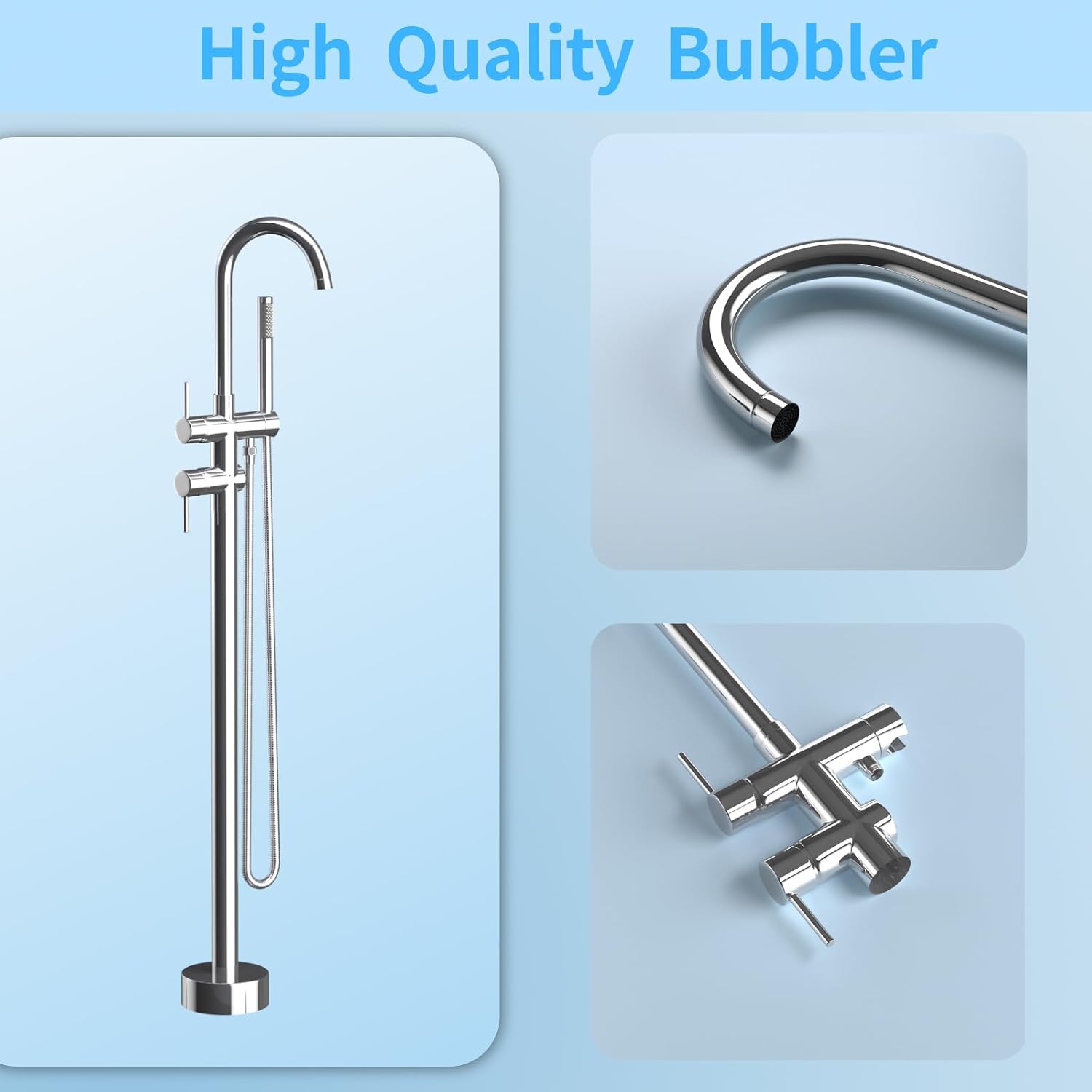 Freestanding Bathtub Faucet,Tub Filler Floor Mount Stand Bathtub Faucet Brass Bathroom Tub Faucets with 2 Function Hand Shower Wand Swivel Polished Chrome