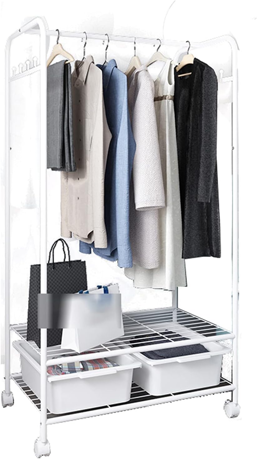 Mlaea Versatile Coat Hanger, Freestanding Garment Rack with Hooks, Drawers and Storage Shelf, Rolling Coat Rack with Wheels for Coats, Dresses, Snacks, Boxes, Shoes(Size:117 * 63CM,Color:A)