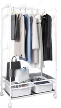 Mlaea Versatile Coat Hanger, Freestanding Garment Rack with Hooks, Drawers and Storage Shelf, Rolling Coat Rack with Wheels for Coats, Dresses, Snacks, Boxes, Shoes(Size:117 * 63CM,Color:A)