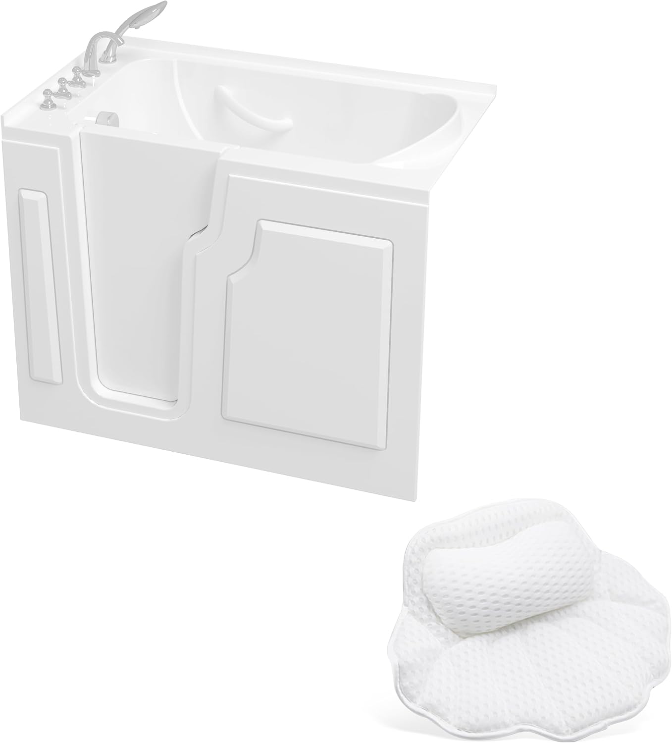 FerdY Floridian 55' x 33' Walk-in Bathtub with Left-Side Door Opening and Quick Fill and Drain System& Bath Pillow for Bathtub,Thick Tub Pillows, Ergonomic Head Neck and Back Support
