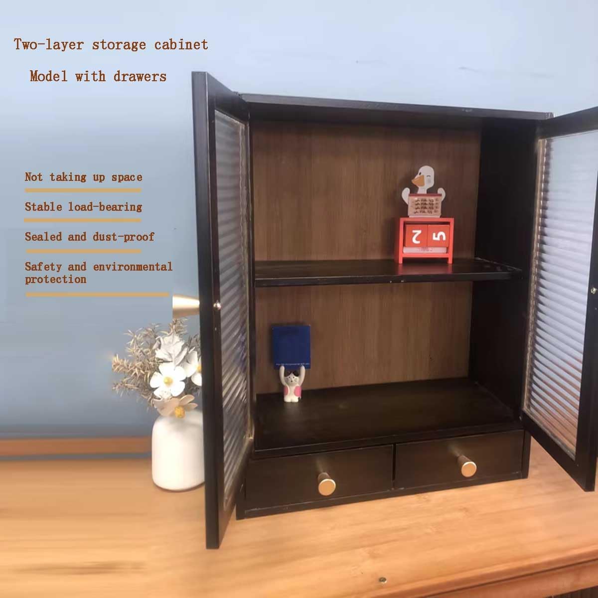 with Magnetic Door Countertop Cabinet，Storage Cabinet, Sideboard，Nanzhu Organizer for Kitchen Living Room Bedroom Bathroom Office with a drawer14.6x6.7x18.1(Brown