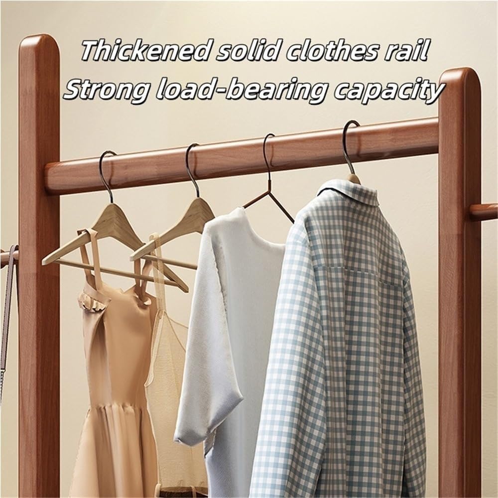 Wood Garment Rack Freestanding Clothes Rack with Shelves & Drawer Floor-Standing Clothing Storage Coat Rack Organizer Solid Construction(Natural,80cm)