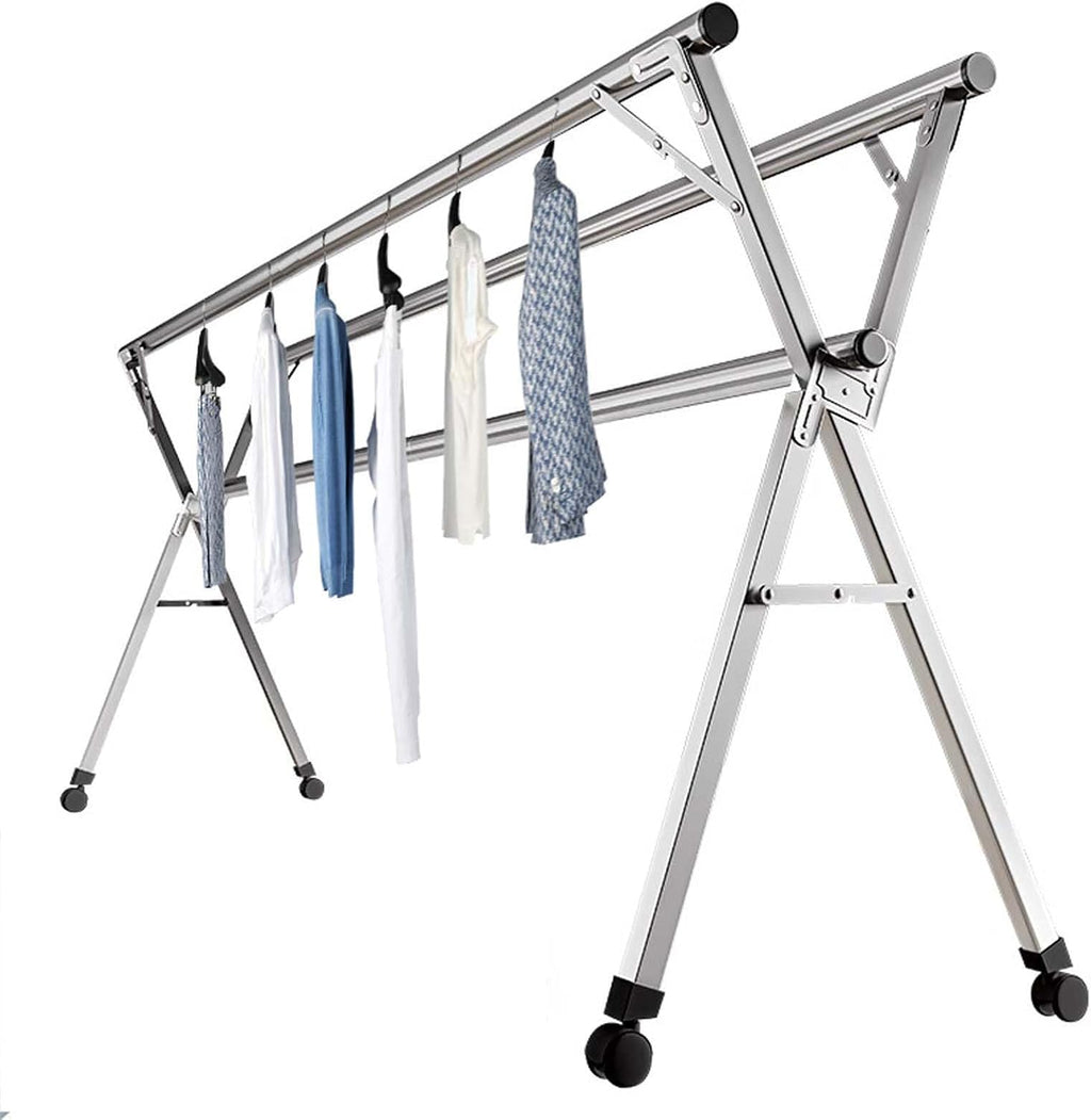 Clothes Drying Rack Foldable Indoor, Heavy Duty Outdoor Laundry Drying Rack, Space Saving Hanger Rack, Length Adjustable Garment Rack, Collapsible, for Clothes, Towels, Linens