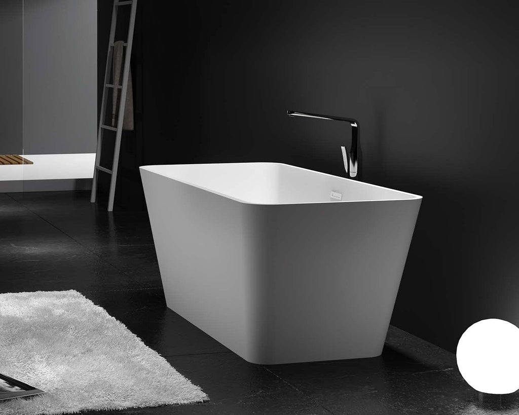 Dowell 60' Luxury Modern Stone Resin Freestanding Bathtub | Matte White Square Shape Solid Surface Soaking Tub with Integrated Slotted Overflow 076 59