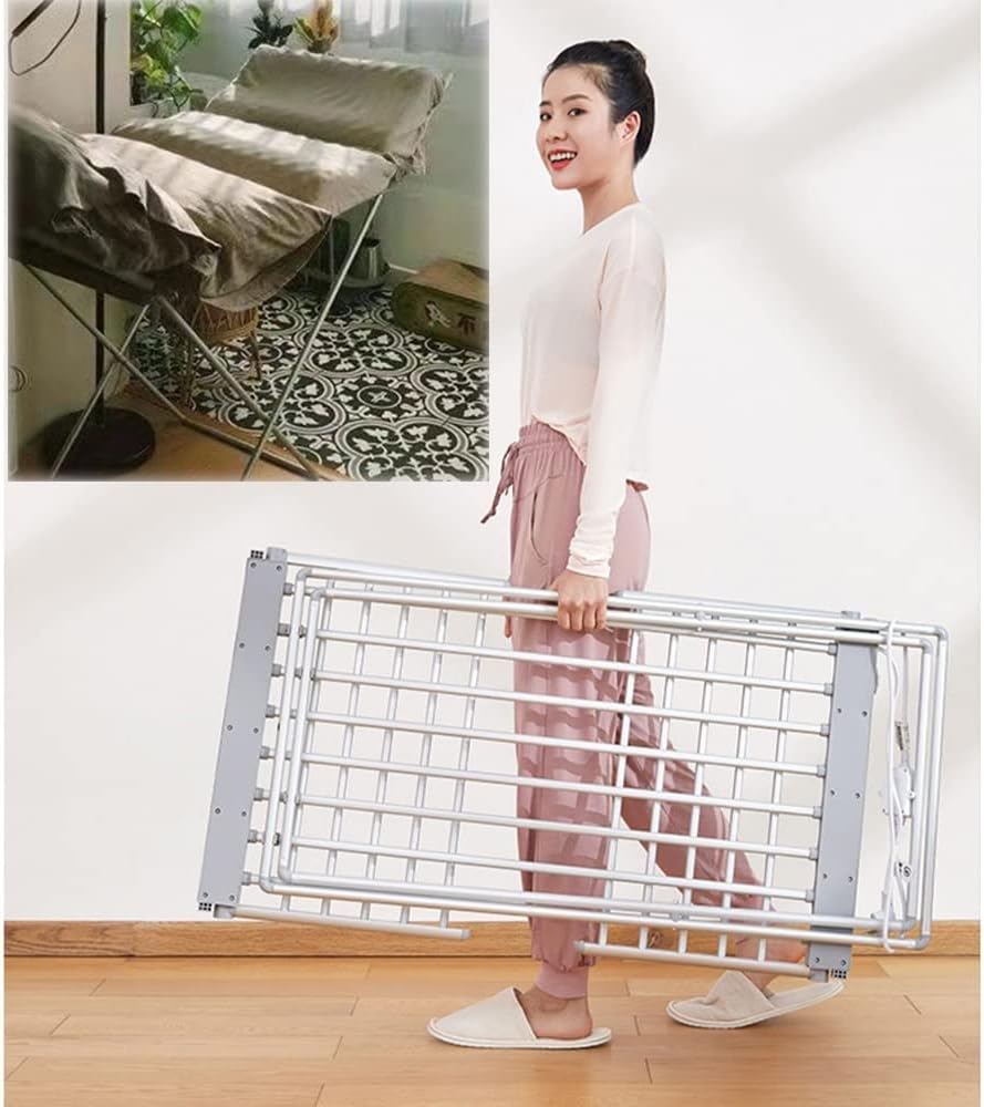 LKP Heated Drying Rack for Laundry, Collapsible Clothes Horse Rack Free-Standing, Electric Heated Towel Rail 45-55° Constant Temperature Garment Dryer Rack for Indoor/Outdoor