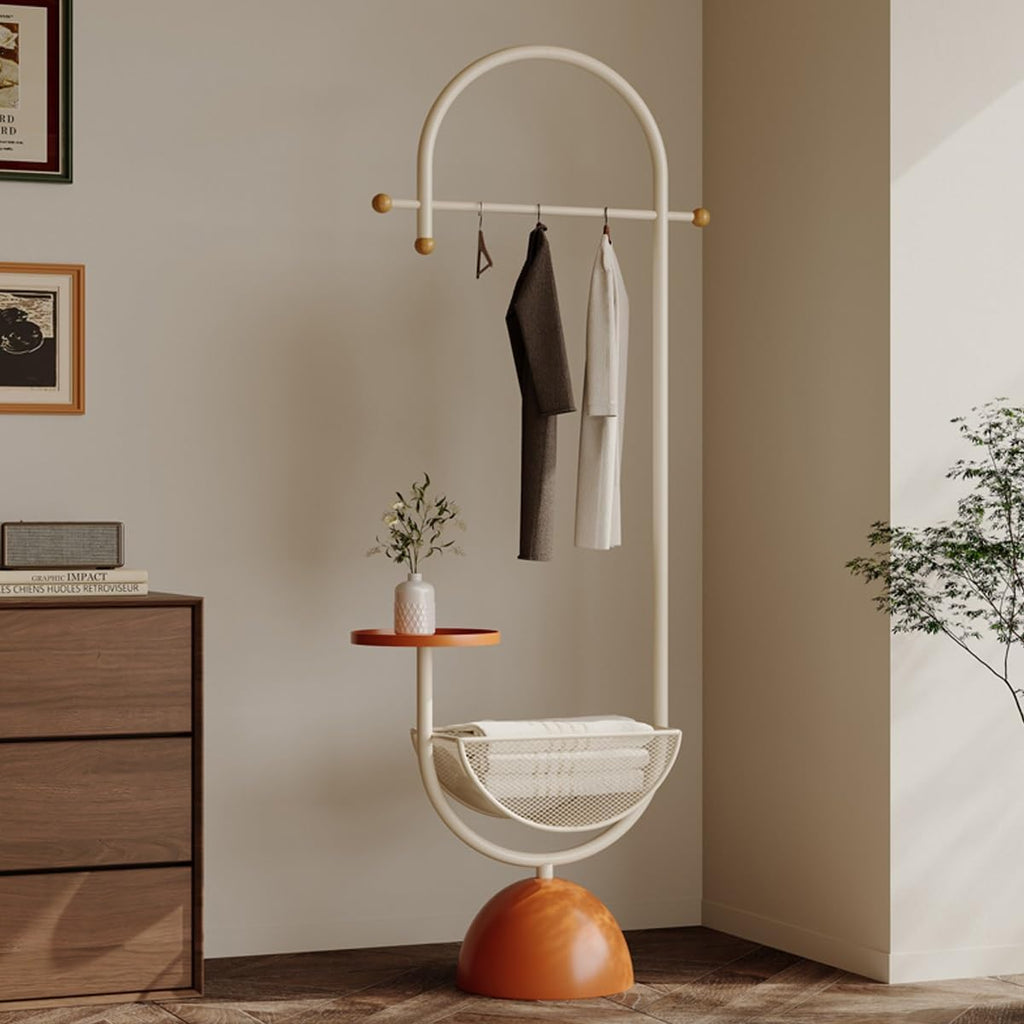 Metal hall tree, Coat Rack Freestanding with multi-tier organizer, Sturdy Coat Tree, Modern Coat Hanger Stand for Entryway, Living Room, Bedroom,Office(Orange)