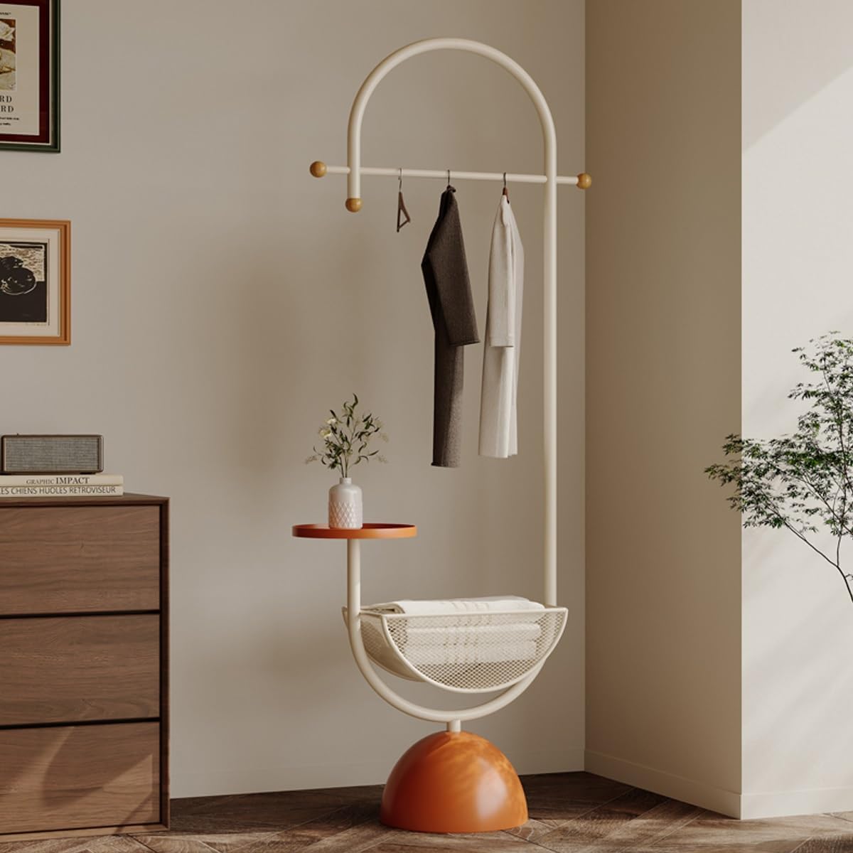 Metal hall tree, Coat Rack Freestanding with multi-tier organizer, Sturdy Coat Tree, Modern Coat Hanger Stand for Entryway, Living Room, Bedroom,Office(Orange)