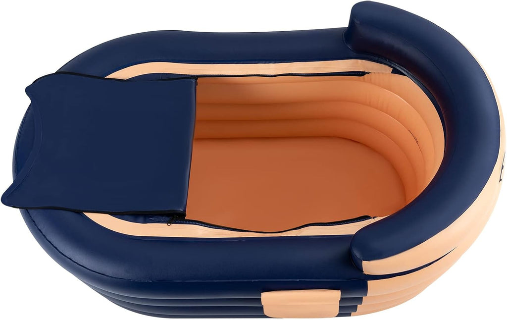 DYNAMI Inflatable Bathtub,Portable Bathtub with Wireless Electric Air Pump, Foldable Freestanding Mobile Adult Bathtub,for Shower Stall Hot Bath and Ice Bath,33 * 55 * 29in (Orange&Blue)