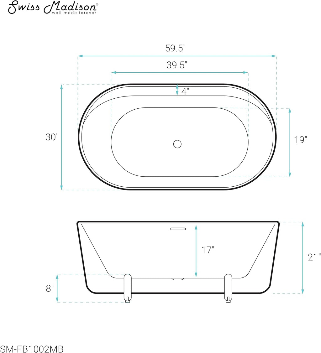 Monaco 59' Freestanding Bathtub with Matte Black Stand