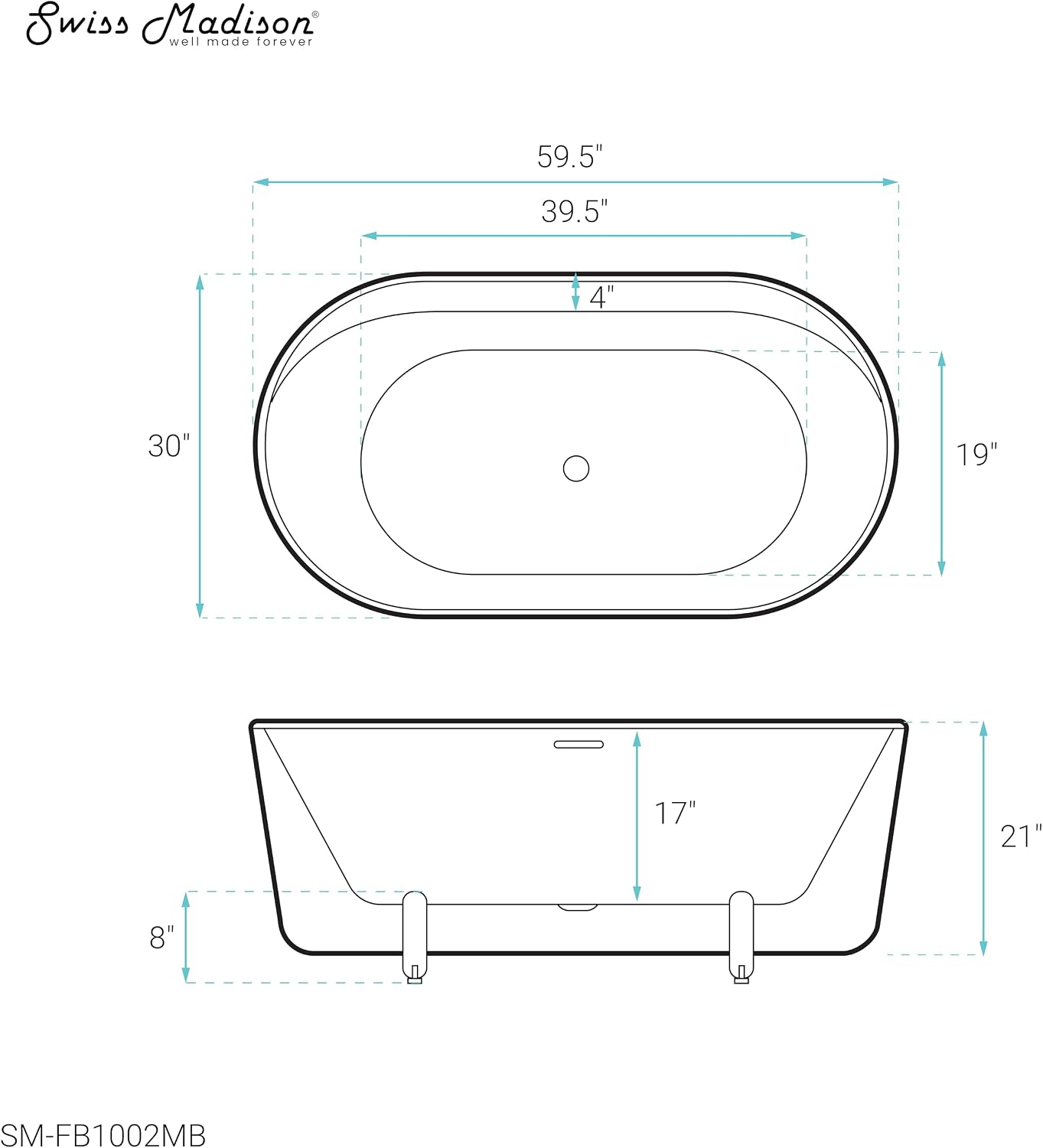 Monaco 59' Freestanding Bathtub with Matte Black Stand