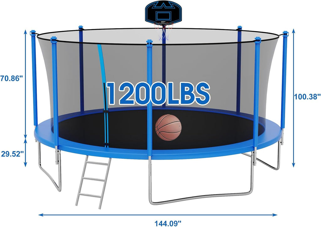 SKYUP Tranpoline 1500LBS 16 15 14 12 10 8 FT Tranpoline for 7-10 Kids and Adults, Windproof Outdoor Tranpoline with Enclosure Net, Basketball Hoop, Easy to Install & Last Long - ASTM Approved