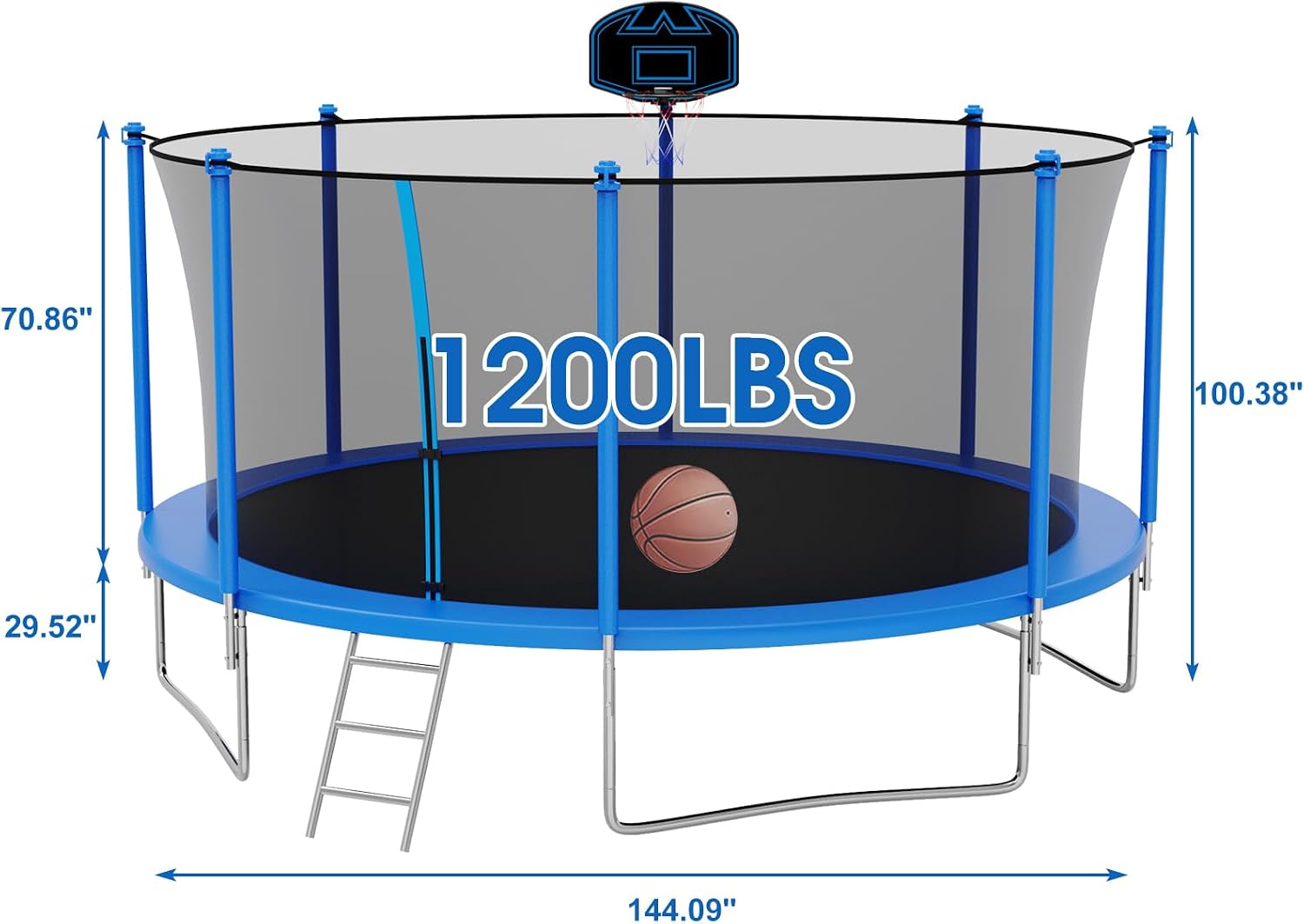 SKYUP Tranpoline 1500LBS 16 15 14 12 10 8 FT Tranpoline for 7-10 Kids and Adults, Windproof Outdoor Tranpoline with Enclosure Net, Basketball Hoop, Easy to Install & Last Long - ASTM Approved