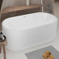 59' Acrylic Bath Tub Glossy White Linear Freestanding Bathtub Modern 55 Gal Stand Alone Soaking Tub with Pop-Up Chrome Drain & Overflow for Indoor Bathing