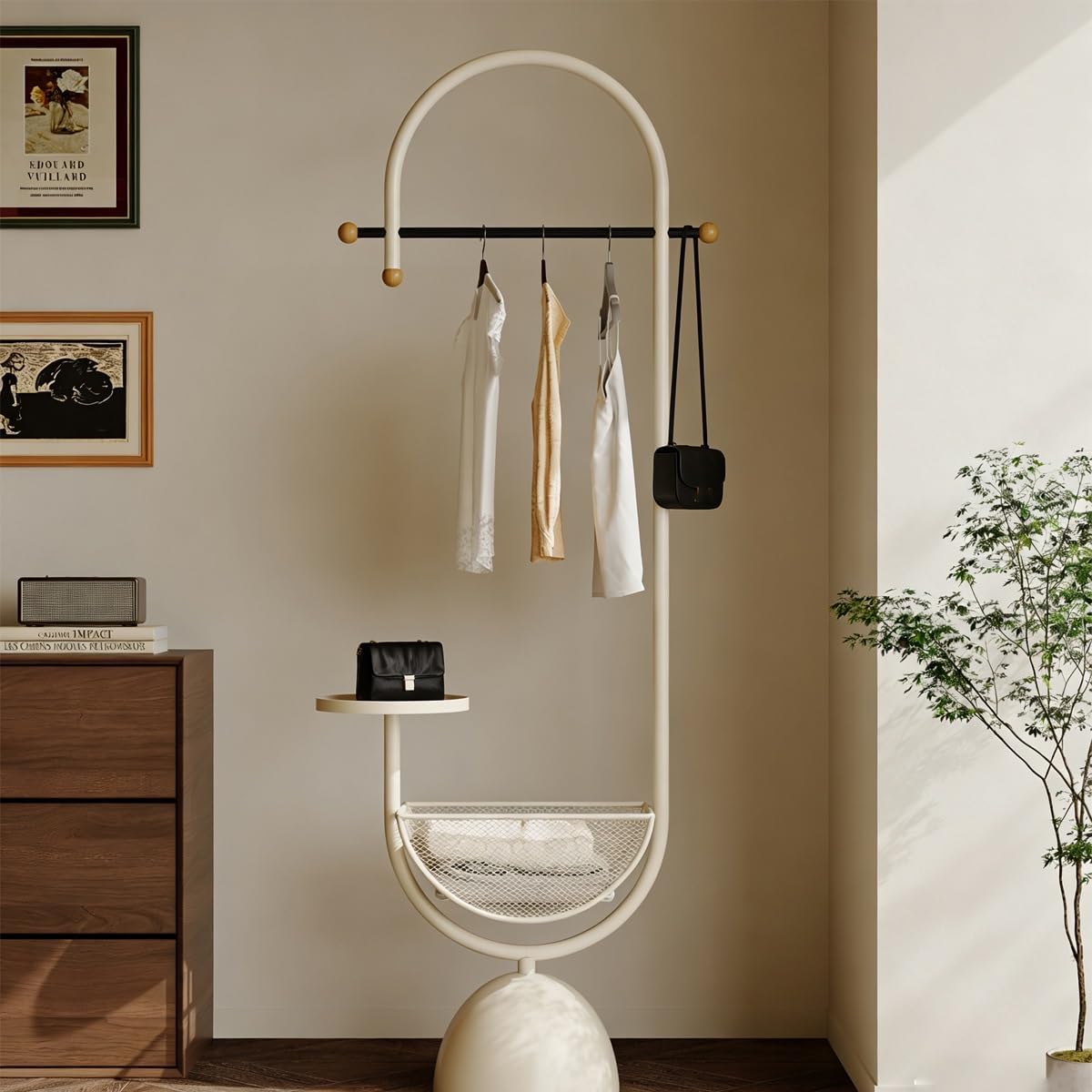 Metal hall tree, Coat Rack Freestanding with multi-tier organizer, Sturdy Coat Tree, Modern Coat Hanger Stand for Entryway, Living Room, Bedroom,Office(White)