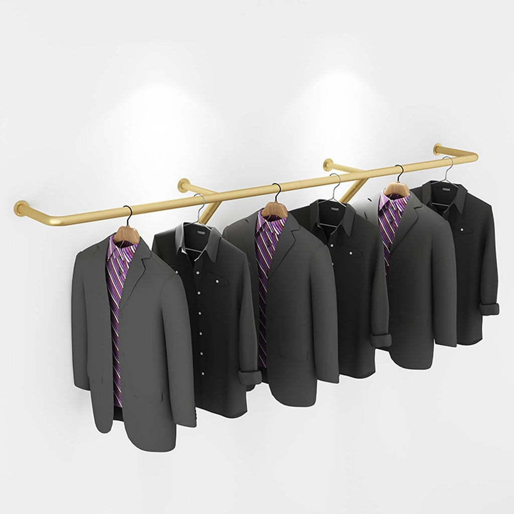 Clothing Store Clothes Display Rack, Heavy Duty Industrial Pipe Clothes Hanging Rack Wall Mounted Iron Clothing Storage Hanger Rod, Modern Metal Commercial Retail Garment Rack