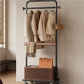 Modern Metal Coat Rack with Wheels, Freestanding Garment Rack with Storage Box, Multifunctional Clothes Rack for Living Room, Bedroom, Entryway and Office(Black,60cm/23.6in)