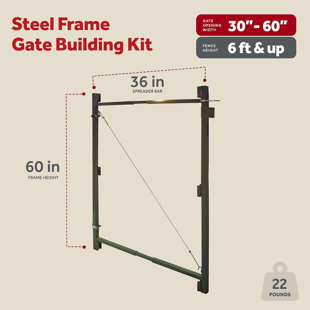 Adjust-A-Gate Steel Frame Lockable 2-Way Gate with Installation Building Kit, 36'-60' Wide Opening Up to 7' High