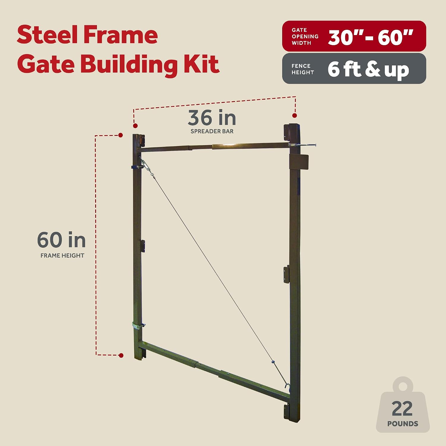Adjust-A-Gate Steel Frame Lockable 2-Way Gate with Installation Building Kit, 36'-60' Wide Opening Up to 7' High