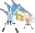 HUHJYUGE Foldable Drying Rack Clothing, Laundry Drying Rack Extendable, Stainless Steel Pool Towel Rack, Free Standing Clothing Hanger, Collapsible Garment Rack, Windproof Hooks
