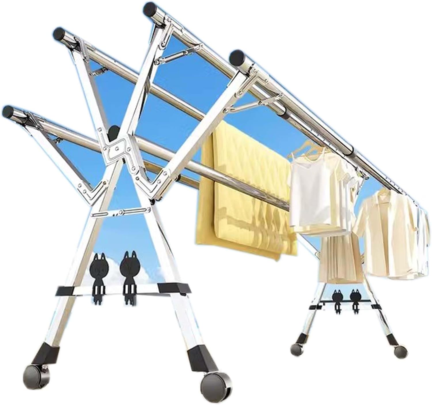 HUHJYUGE Foldable Drying Rack Clothing, Laundry Drying Rack Extendable, Stainless Steel Pool Towel Rack, Free Standing Clothing Hanger, Collapsible Garment Rack, Windproof Hooks