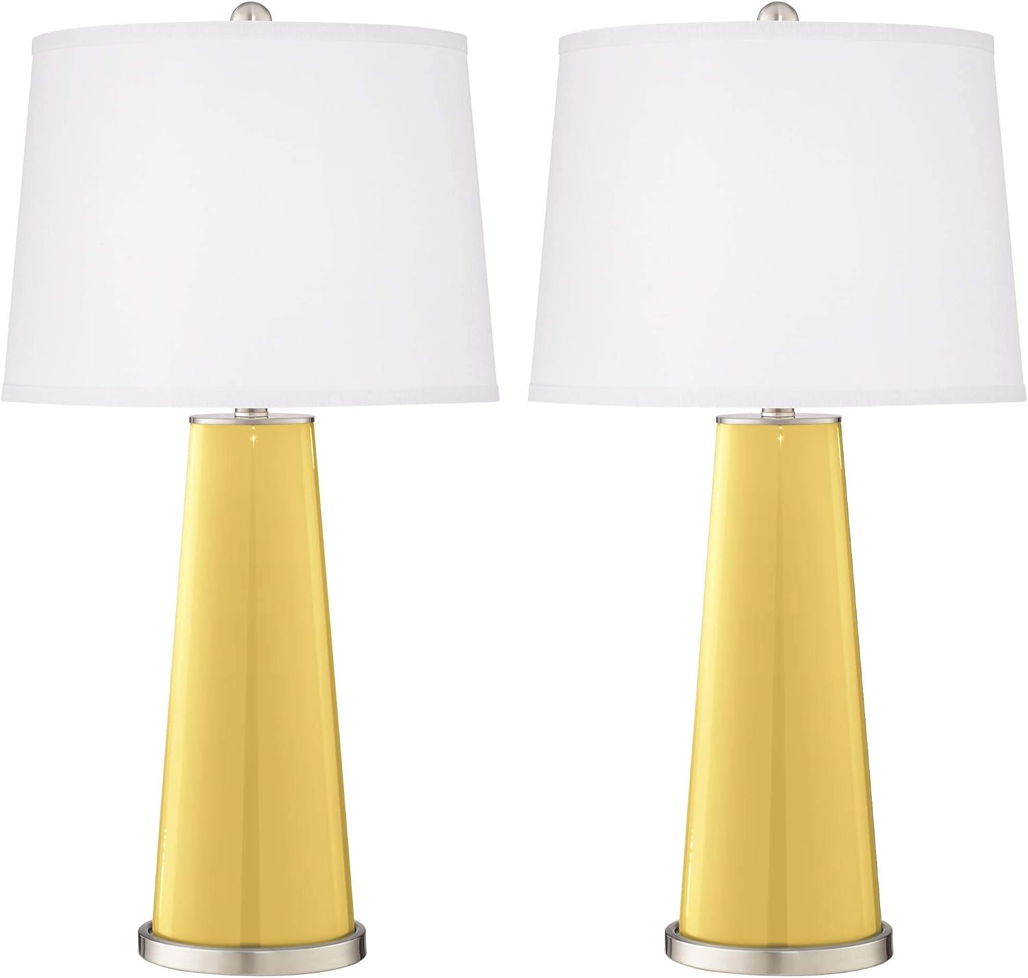Color + Plus Leo Modern Table Lamps 29 1/2' Tall Set of 2 Daffodil Yellow Glass Tapered Column Plain White Drum Shade for Bedroom Living Room House Home Bedside Nightstand Office Family