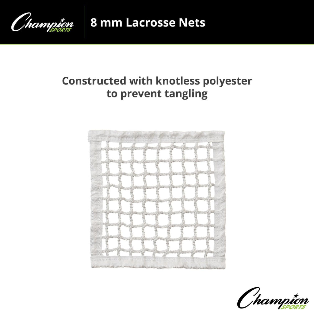 Champion Sports Lacrosse Goal Net - 8mm Official Size White Nylon Net Replacement (Pack of 2)