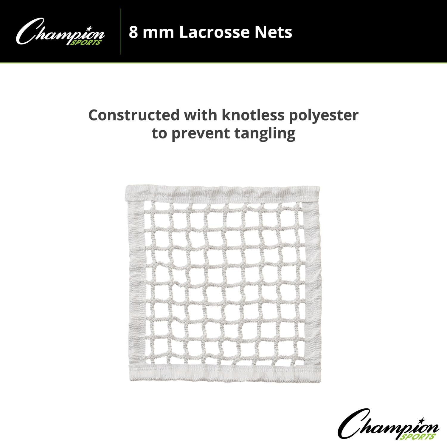 Champion Sports Lacrosse Goal Net - 8mm Official Size White Nylon Net Replacement (Pack of 2)
