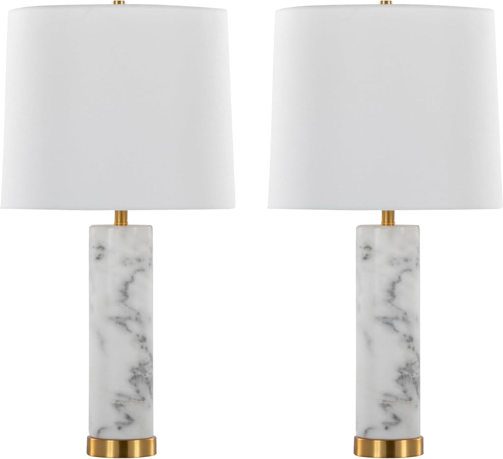 LumiSource Marbella 26' Marble Table Lamp Set of 2, Desk Lamp, Bedside Lamps for Night Stands, Nightstand Lamp, Small Lamp, Small Table Lamps for Living Room, White Table Lamps Set of 2