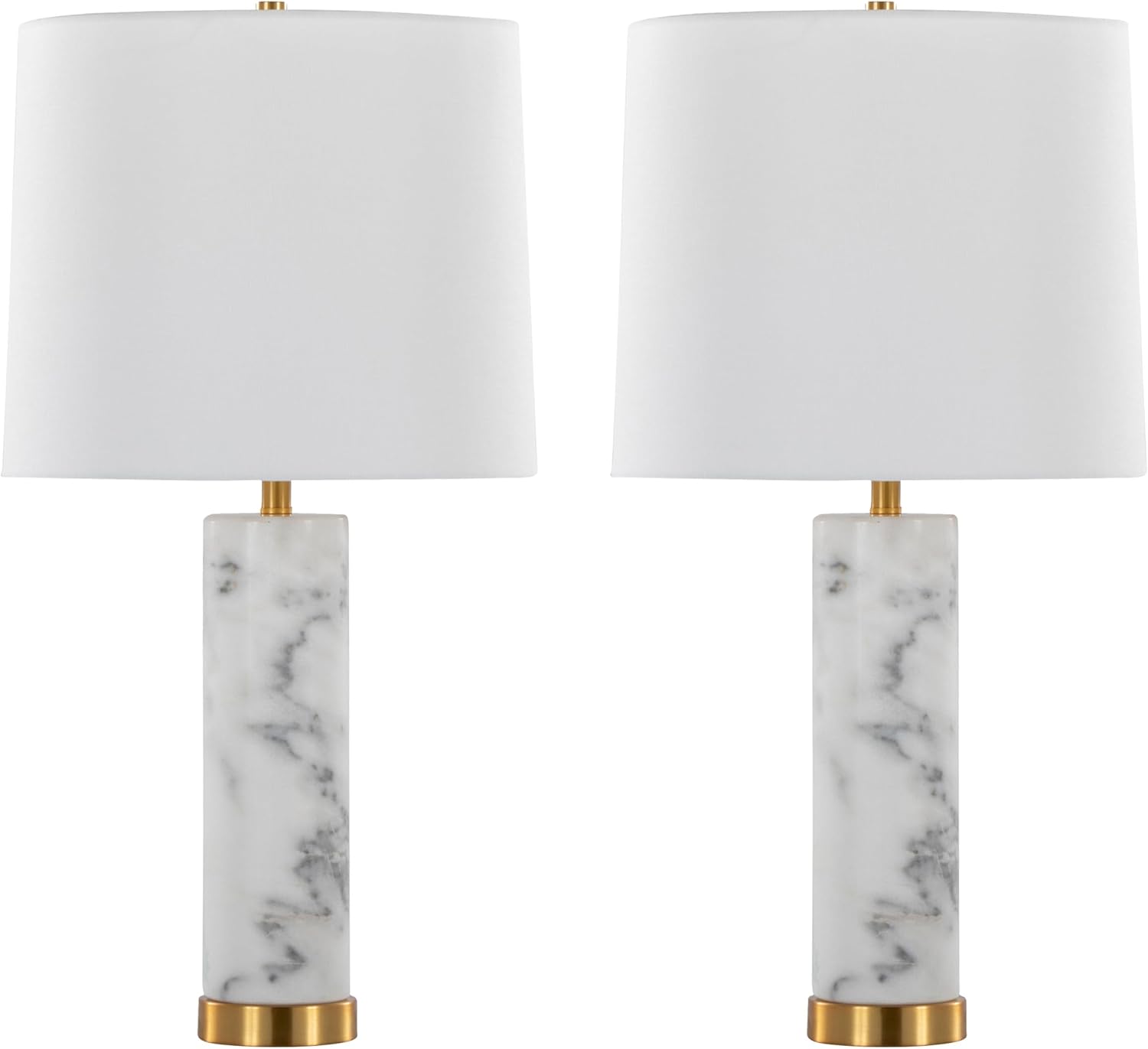 LumiSource Marbella 26' Marble Table Lamp Set of 2, Desk Lamp, Bedside Lamps for Night Stands, Nightstand Lamp, Small Lamp, Small Table Lamps for Living Room, White Table Lamps Set of 2
