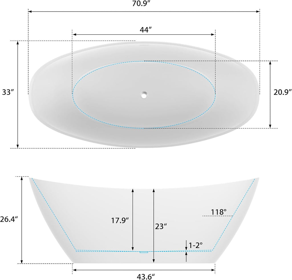 HomeBeyond 71 Inch Free Standing Bathtub | Acrylic Freestanding Bathtub Soaking Tub, Modern Bathroom Stand Alone Tub Suitable for 1-2 Person Bathing, with Pop-up Drain Overflow