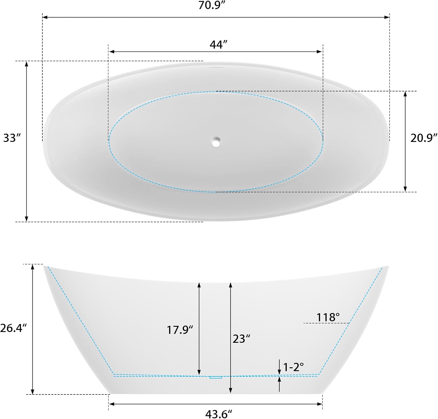 HomeBeyond 71 Inch Free Standing Bathtub | Acrylic Freestanding Bathtub Soaking Tub, Modern Bathroom Stand Alone Tub Suitable for 1-2 Person Bathing, with Pop-up Drain Overflow